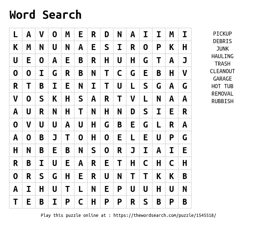 Junk Collection Service Tucson word search